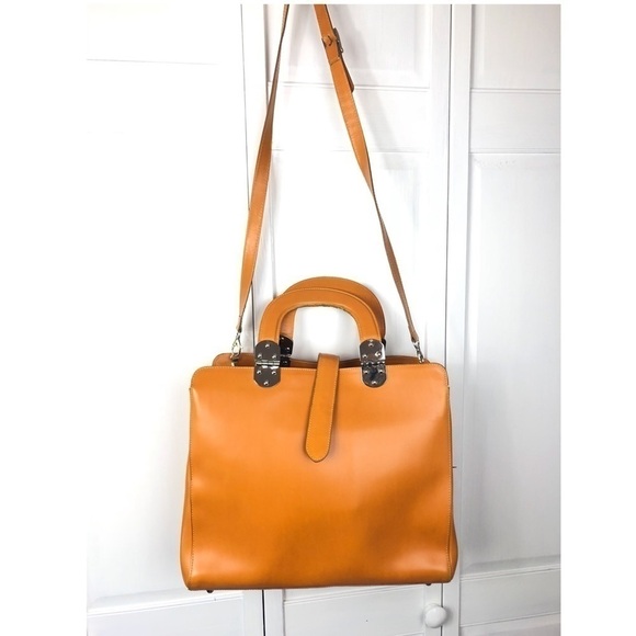 Nardelli Cross body l ITALIAN MADE LEATHER SATCHEL l orange leather business bag - Picture 1 of 6